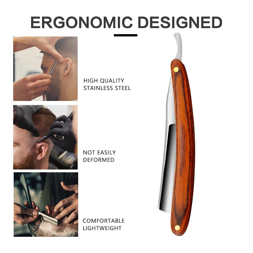 CestoMen High Quality Japan Steel Razor Straight Foldable Barber Razor In Wood Handle Sharp Shaving Razor Blade For Barbershop