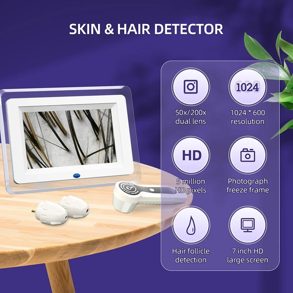 7 inch HD LCD Screen 50X/200X Skin Magnifier Professional Skin Analyzer Pore Microscope Skin Tester Hair Follicle Scalp Detector