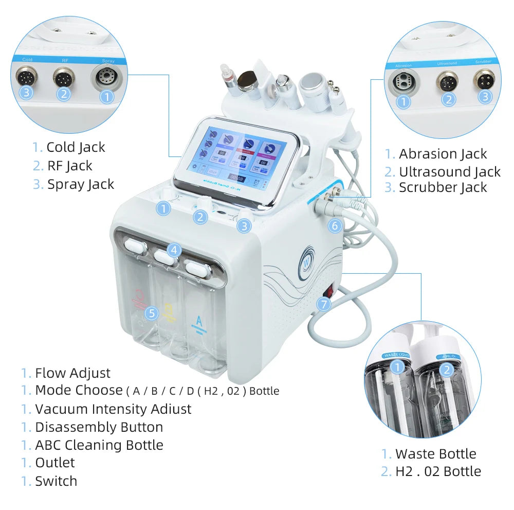 6 in 1 Facial Machine  Hydra Aqua Deep Cleaning Skin Care Device