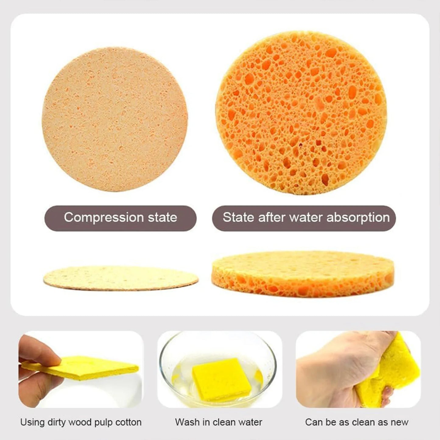 30pcs Natural Wood Pulp Sponge for Washing Facial Cleansing Pad Face Care Cellulose Sponge Puff Cleaner Face Makeup Tools