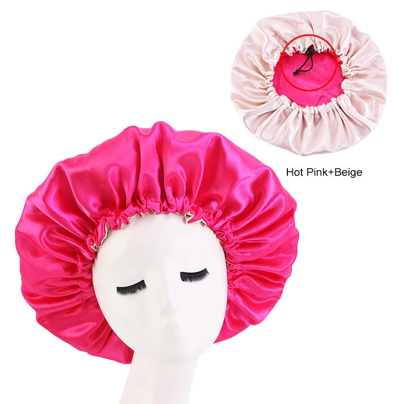 Reversible Satin Hair Caps Bonnets Double Layer Adjust Headwear Curly Hair Cover Hat For Sleeping Women Styling Accessories